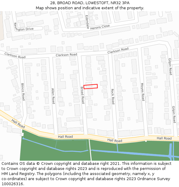 28, BROAD ROAD, LOWESTOFT, NR32 3PA: Location map and indicative extent of plot