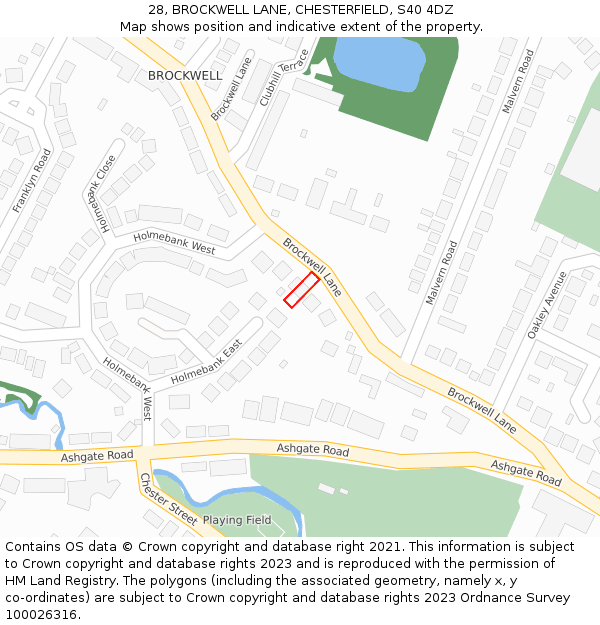 28, BROCKWELL LANE, CHESTERFIELD, S40 4DZ: Location map and indicative extent of plot