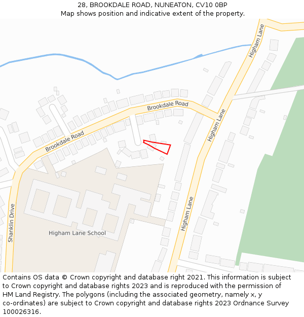 28, BROOKDALE ROAD, NUNEATON, CV10 0BP: Location map and indicative extent of plot