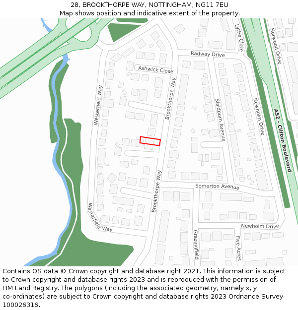 28, BROOKTHORPE WAY, NOTTINGHAM, NG11 7EU: Location map and indicative extent of plot