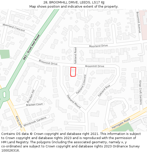 28, BROOMHILL DRIVE, LEEDS, LS17 6JJ: Location map and indicative extent of plot