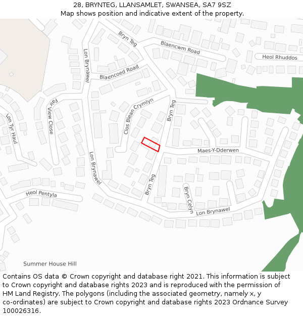 28, BRYNTEG, LLANSAMLET, SWANSEA, SA7 9SZ: Location map and indicative extent of plot