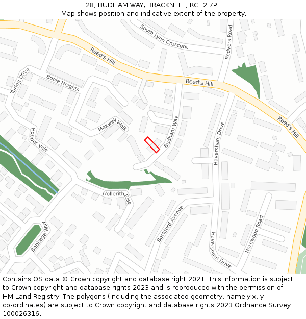 28, BUDHAM WAY, BRACKNELL, RG12 7PE: Location map and indicative extent of plot