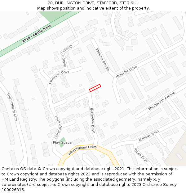 28, BURLINGTON DRIVE, STAFFORD, ST17 9UL: Location map and indicative extent of plot