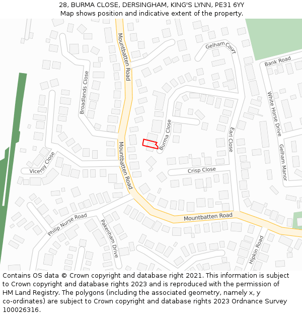 28, BURMA CLOSE, DERSINGHAM, KING'S LYNN, PE31 6YY: Location map and indicative extent of plot