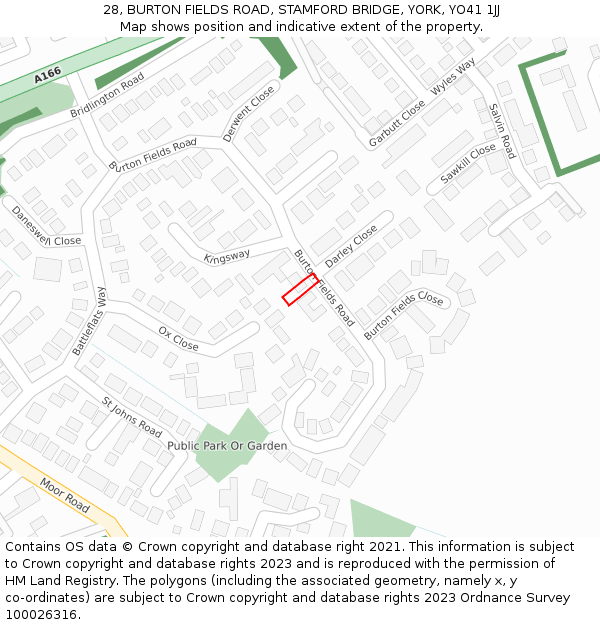 28, BURTON FIELDS ROAD, STAMFORD BRIDGE, YORK, YO41 1JJ: Location map and indicative extent of plot