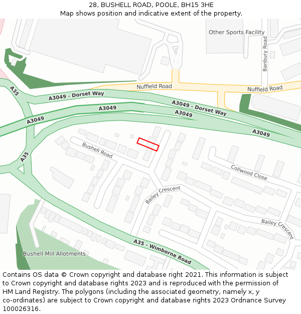 28, BUSHELL ROAD, POOLE, BH15 3HE: Location map and indicative extent of plot