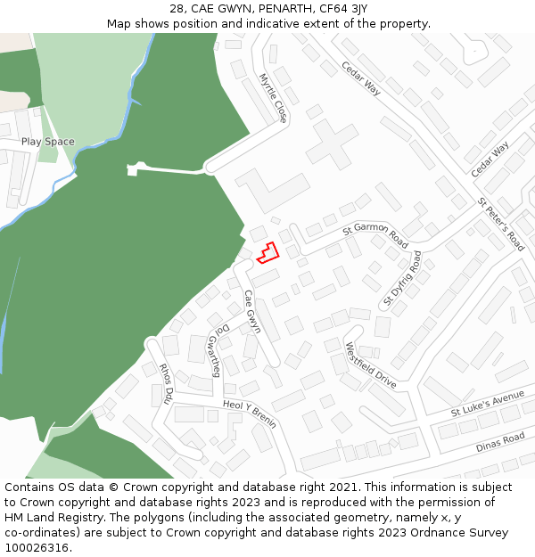 28, CAE GWYN, PENARTH, CF64 3JY: Location map and indicative extent of plot