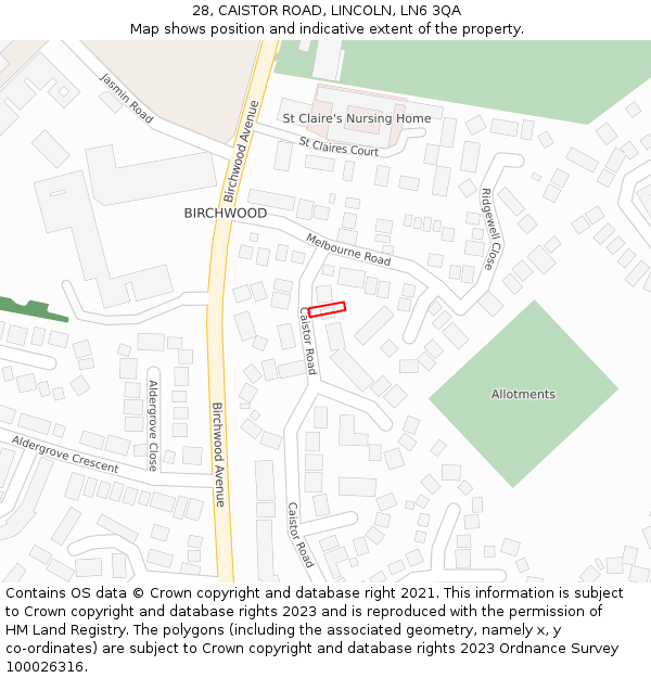 28, CAISTOR ROAD, LINCOLN, LN6 3QA: Location map and indicative extent of plot