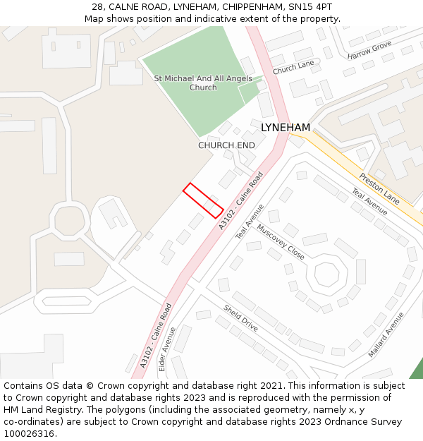 28, CALNE ROAD, LYNEHAM, CHIPPENHAM, SN15 4PT: Location map and indicative extent of plot