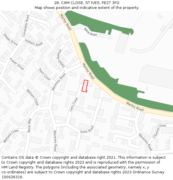 28, CAM CLOSE, ST IVES, PE27 3FG: Location map and indicative extent of plot