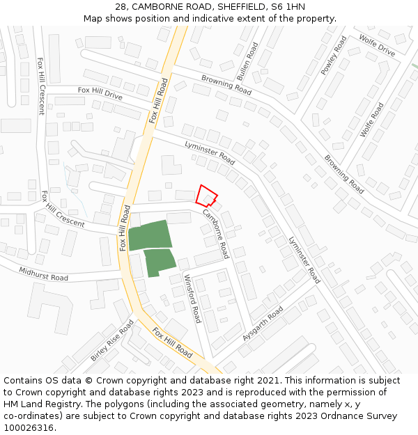 28, CAMBORNE ROAD, SHEFFIELD, S6 1HN: Location map and indicative extent of plot
