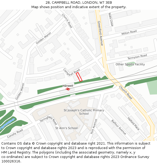 28, CAMPBELL ROAD, LONDON, W7 3EB: Location map and indicative extent of plot