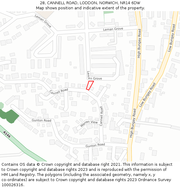 28, CANNELL ROAD, LODDON, NORWICH, NR14 6DW: Location map and indicative extent of plot