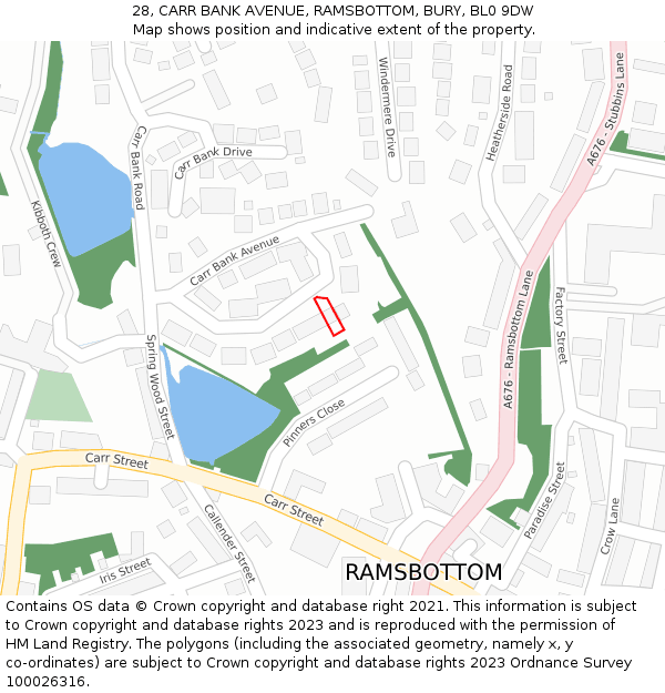 28, CARR BANK AVENUE, RAMSBOTTOM, BURY, BL0 9DW: Location map and indicative extent of plot
