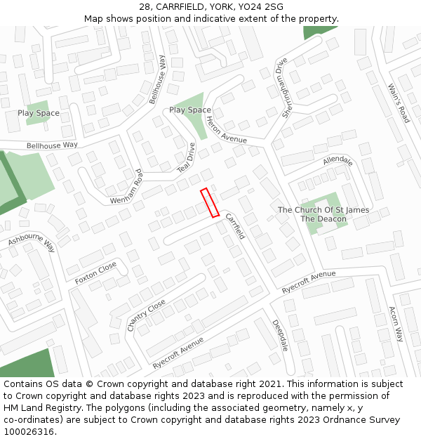 28, CARRFIELD, YORK, YO24 2SG: Location map and indicative extent of plot