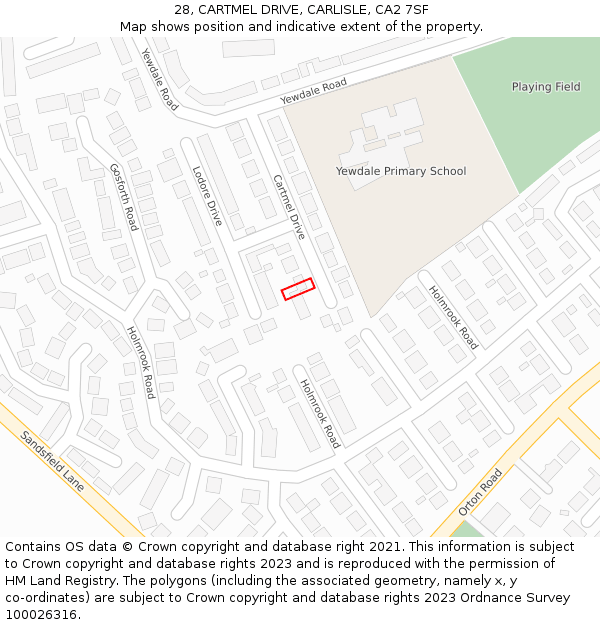 28, CARTMEL DRIVE, CARLISLE, CA2 7SF: Location map and indicative extent of plot