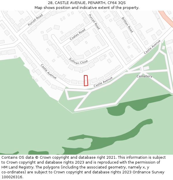 28, CASTLE AVENUE, PENARTH, CF64 3QS: Location map and indicative extent of plot