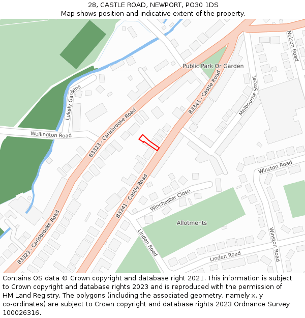 28, CASTLE ROAD, NEWPORT, PO30 1DS: Location map and indicative extent of plot