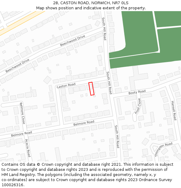 28, CASTON ROAD, NORWICH, NR7 0LS: Location map and indicative extent of plot