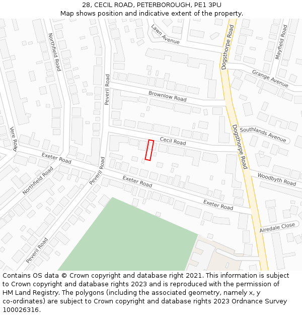 28, CECIL ROAD, PETERBOROUGH, PE1 3PU: Location map and indicative extent of plot