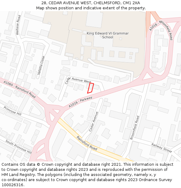 28, CEDAR AVENUE WEST, CHELMSFORD, CM1 2XA: Location map and indicative extent of plot