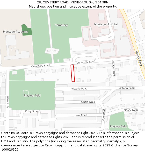 28, CEMETERY ROAD, MEXBOROUGH, S64 9PN: Location map and indicative extent of plot