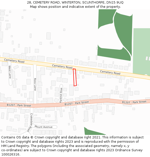 28, CEMETERY ROAD, WINTERTON, SCUNTHORPE, DN15 9UQ: Location map and indicative extent of plot