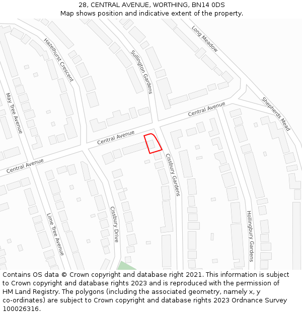 28, CENTRAL AVENUE, WORTHING, BN14 0DS: Location map and indicative extent of plot