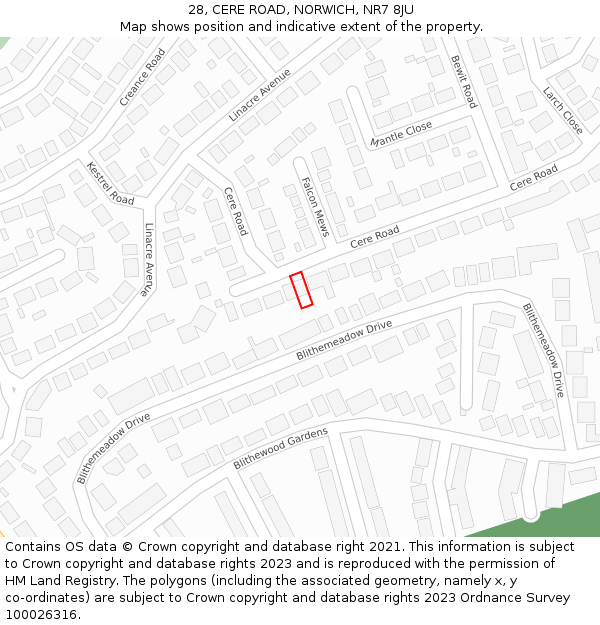 28, CERE ROAD, NORWICH, NR7 8JU: Location map and indicative extent of plot