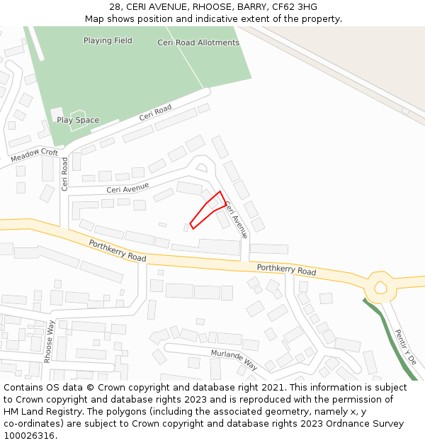 28, CERI AVENUE, RHOOSE, BARRY, CF62 3HG: Location map and indicative extent of plot