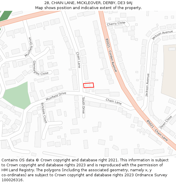 28, CHAIN LANE, MICKLEOVER, DERBY, DE3 9AJ: Location map and indicative extent of plot