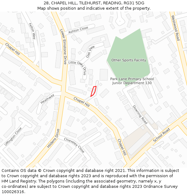 28, CHAPEL HILL, TILEHURST, READING, RG31 5DG: Location map and indicative extent of plot