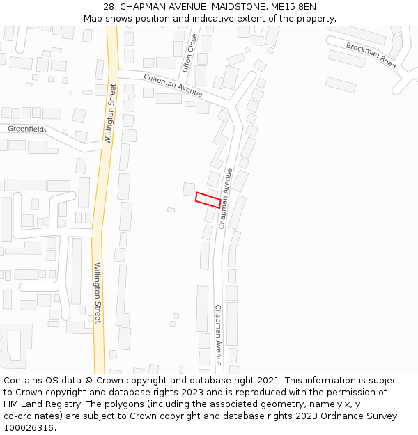28, CHAPMAN AVENUE, MAIDSTONE, ME15 8EN: Location map and indicative extent of plot