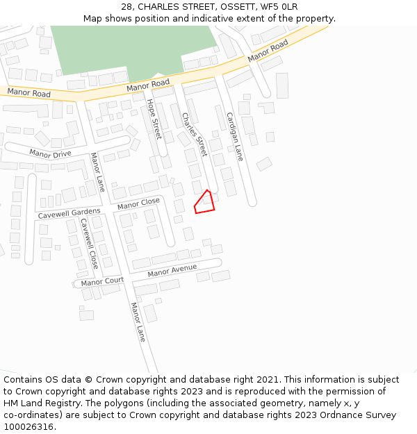 28, CHARLES STREET, OSSETT, WF5 0LR: Location map and indicative extent of plot