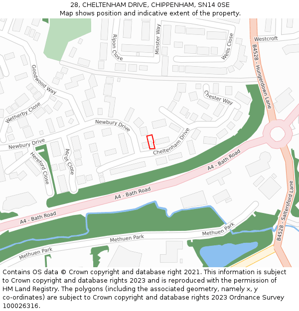 28, CHELTENHAM DRIVE, CHIPPENHAM, SN14 0SE: Location map and indicative extent of plot