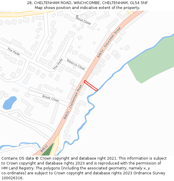28, CHELTENHAM ROAD, WINCHCOMBE, CHELTENHAM, GL54 5NF: Location map and indicative extent of plot