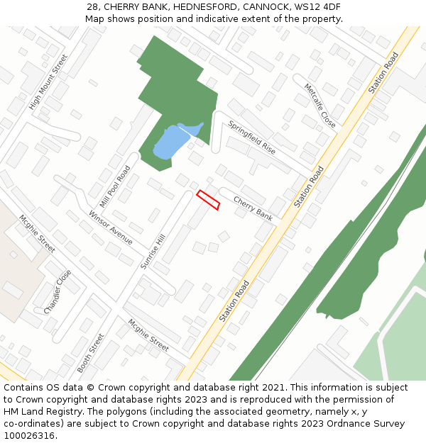 28, CHERRY BANK, HEDNESFORD, CANNOCK, WS12 4DF: Location map and indicative extent of plot