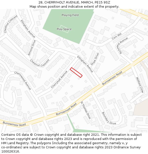28, CHERRYHOLT AVENUE, MARCH, PE15 9SZ: Location map and indicative extent of plot