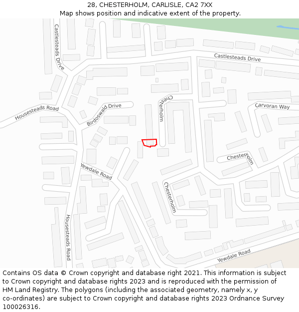 28, CHESTERHOLM, CARLISLE, CA2 7XX: Location map and indicative extent of plot