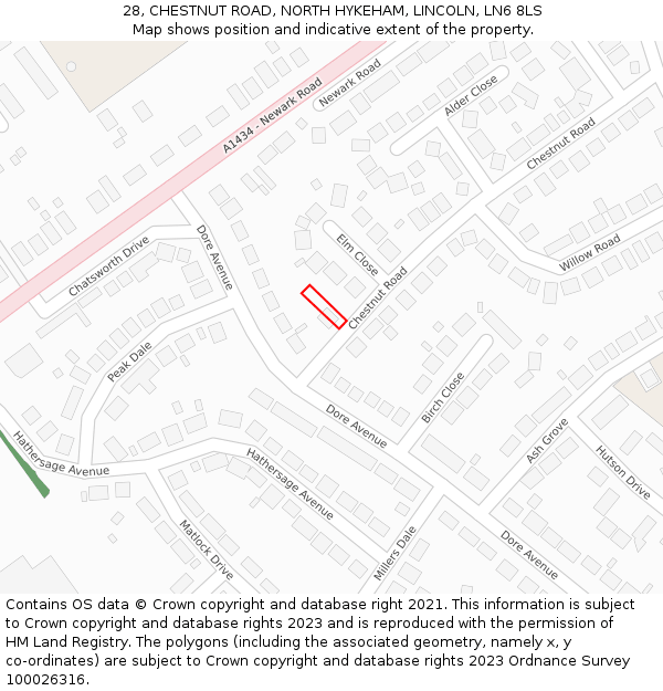 28, CHESTNUT ROAD, NORTH HYKEHAM, LINCOLN, LN6 8LS: Location map and indicative extent of plot