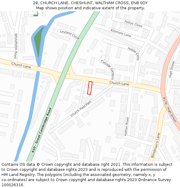 28, CHURCH LANE, CHESHUNT, WALTHAM CROSS, EN8 0DY: Location map and indicative extent of plot