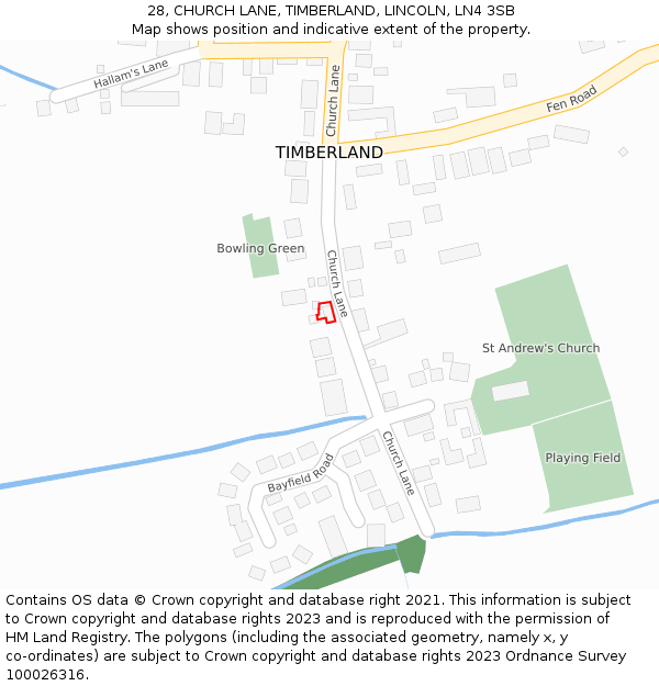 28, CHURCH LANE, TIMBERLAND, LINCOLN, LN4 3SB: Location map and indicative extent of plot