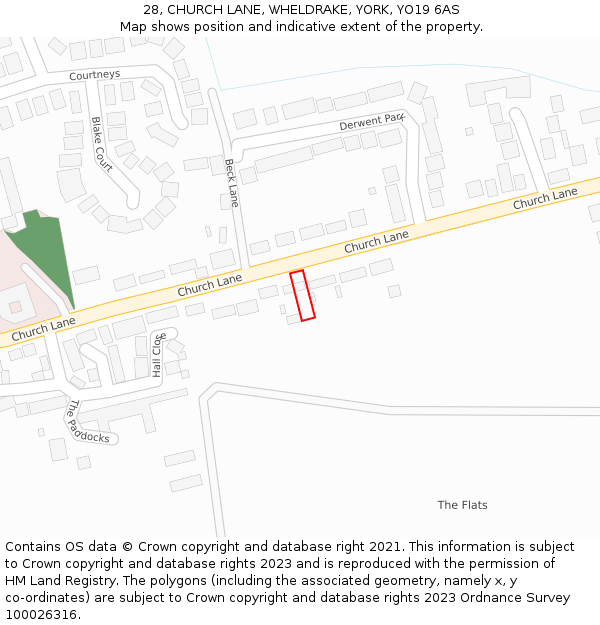 28, CHURCH LANE, WHELDRAKE, YORK, YO19 6AS: Location map and indicative extent of plot