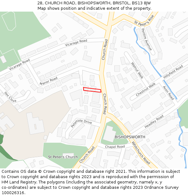 28, CHURCH ROAD, BISHOPSWORTH, BRISTOL, BS13 8JW: Location map and indicative extent of plot