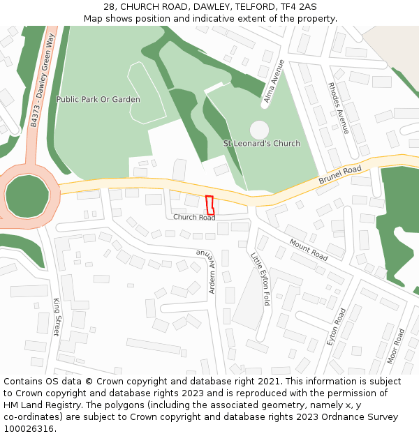 28, CHURCH ROAD, DAWLEY, TELFORD, TF4 2AS: Location map and indicative extent of plot