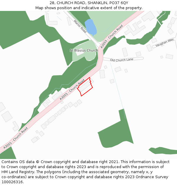 28, CHURCH ROAD, SHANKLIN, PO37 6QY: Location map and indicative extent of plot