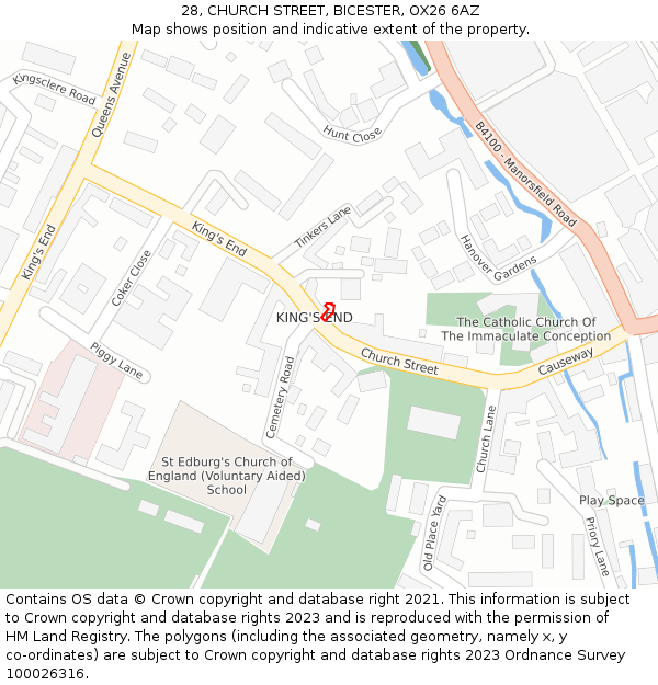 28, CHURCH STREET, BICESTER, OX26 6AZ: Location map and indicative extent of plot