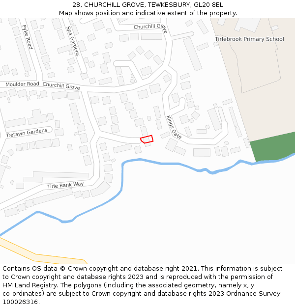 28, CHURCHILL GROVE, TEWKESBURY, GL20 8EL: Location map and indicative extent of plot