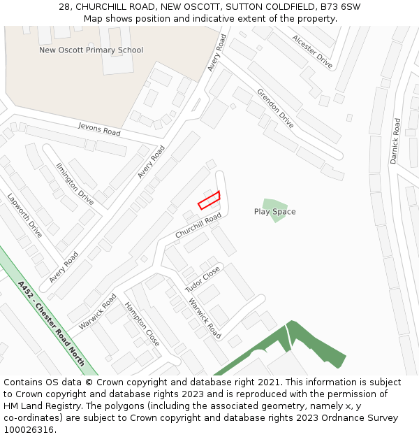 28, CHURCHILL ROAD, NEW OSCOTT, SUTTON COLDFIELD, B73 6SW: Location map and indicative extent of plot